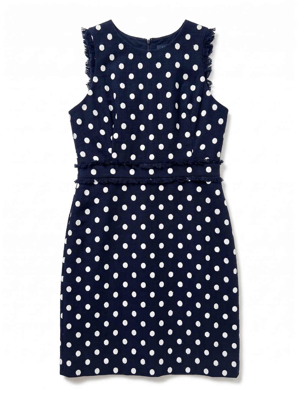 J. Crew Navy and White Polka Dot Sleeveless Sheath Dress